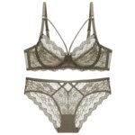 Conjunto de lencería de encaje ultrafino para mujer, sujetador con aros suaves y soporte push-up, diseñado para minimizar la apariencia del busto y prevenir la flacidez