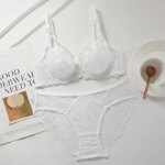Conjunto de lencería de encaje ultrafino para mujer, sujetador con aros suaves y soporte push-up, diseñado para minimizar la apariencia del busto y prevenir la flacidez - Imagen 3
