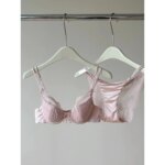 Conjunto de lencería de media copa para mujer, sujetador push-up de copa fina con aros suaves, bragas, soporte lateral para pecho pequeño, ropa interior antideslizante 32‑38AB