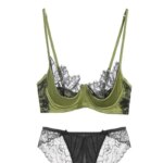 MOYISU Conjunto de Lencería de Encaje Blanco Francés, Sujetador Transparente Verde Ultrafino, Cómodo, Sin Varillas, para Busto Pequeño 32-38 AB - Imagen 3