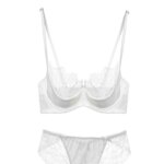 MOYISU Conjunto de Lencería de Encaje Blanco Francés, Sujetador Transparente Verde Ultrafino, Cómodo, Sin Varillas, para Busto Pequeño 32-38 AB - Imagen 2