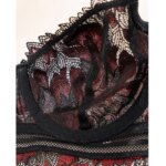 Conjunto de lencería de encaje floral transparente para mujer, sujetador con aros sin relleno y bragas, 2 piezas, rojo y negro en contraste, ropa interior íntima de corte largo. - Imagen 5