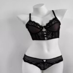 Conjunto de lencería push-up de encaje francés para mujer, sujetador fino con aros, camisón de malla transparente fruncido, suave, para busto pequeño, tallas S-XL - Imagen 2