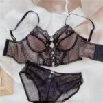 Conjunto de lencería push-up de encaje francés para mujer, sujetador fino con aros, camisón de malla transparente fruncido, suave, para busto pequeño, tallas S-XL - Imagen 3