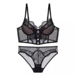 Conjunto de lencería push-up de encaje francés para mujer, sujetador fino con aros, camisón de malla transparente fruncido, suave, para busto pequeño, tallas S-XL - Imagen 5