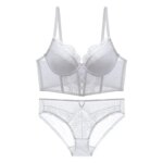 Conjunto de lencería push-up de encaje francés para mujer, sujetador fino con aros, camisón de malla transparente fruncido, suave, para busto pequeño, tallas S-XL - Imagen 4