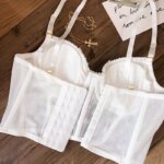 Conjunto de ropa interior Sexy con bordado de flores de encaje para mujer, conjunto de sujetador de realce moldeador de cuerpo francés, conjuntos de lencería blanca romántica, 2 piezas - Imagen 2