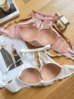 Sujetador Halter de encaje francés de lujo, Bralette transparente de realce de pecho pequeño, conjunto de lencería negra seductora, comodidad sin aros MOYISU AB - Imagen 6