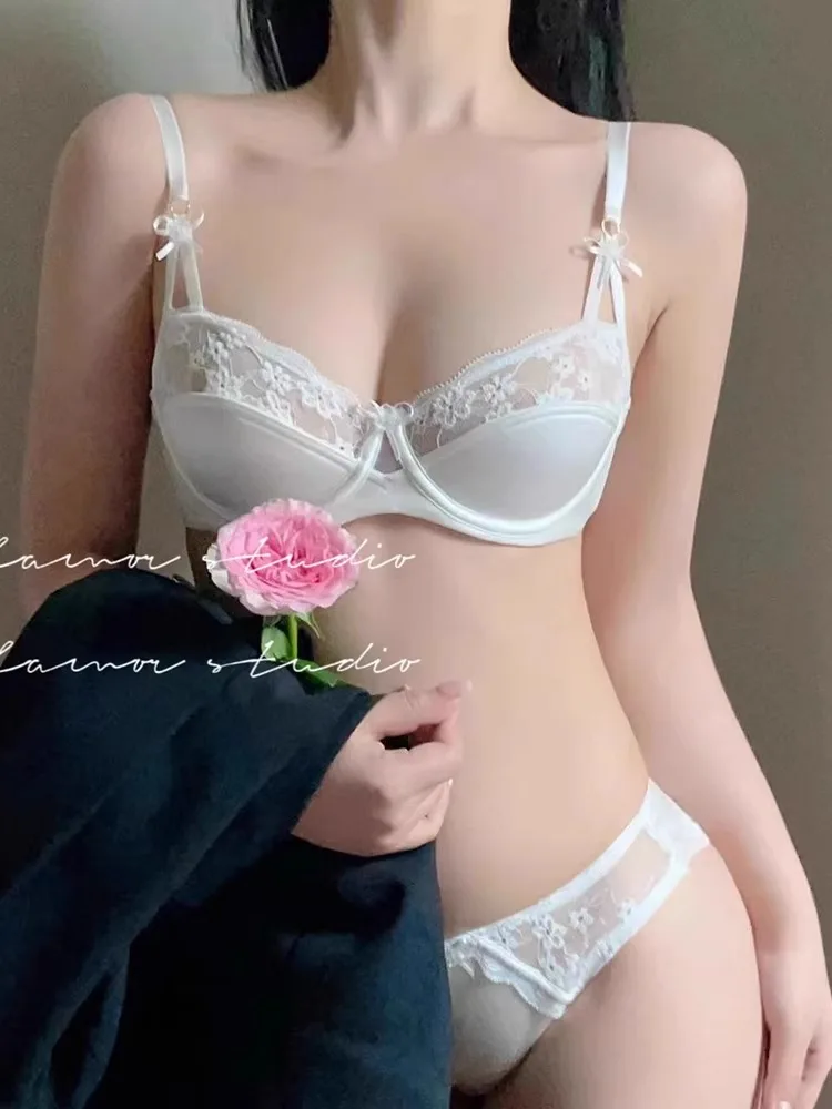 YUQI-Conjunto de lencería Pure Desire para chicas adolescentes, ropa interior cómoda de encaje con puntadas de satén y soporte suave en U, antihundimiento para jóvenes, principios de primavera