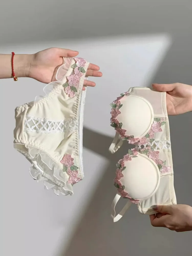 Conjunto de lencería MOYISU, bralette sin aros, sexy, viral, lindo, para verano, para adolescentes, anti-caída, para pechos pequeños, sin aros, estilo kawaii