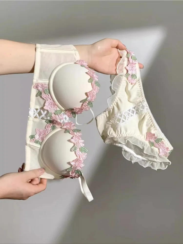 Conjunto de lencería MOYISU, bralette sin aros, sexy, viral, lindo, para verano, para adolescentes, anti-caída, para pechos pequeños, sin aros, estilo kawaii