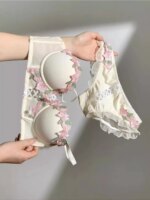 Conjunto de lencería MOYISU, bralette sin aros, sexy, viral, lindo, para verano, para adolescentes, anti-caída, para pechos pequeños, sin aros, estilo kawaii - Imagen 2