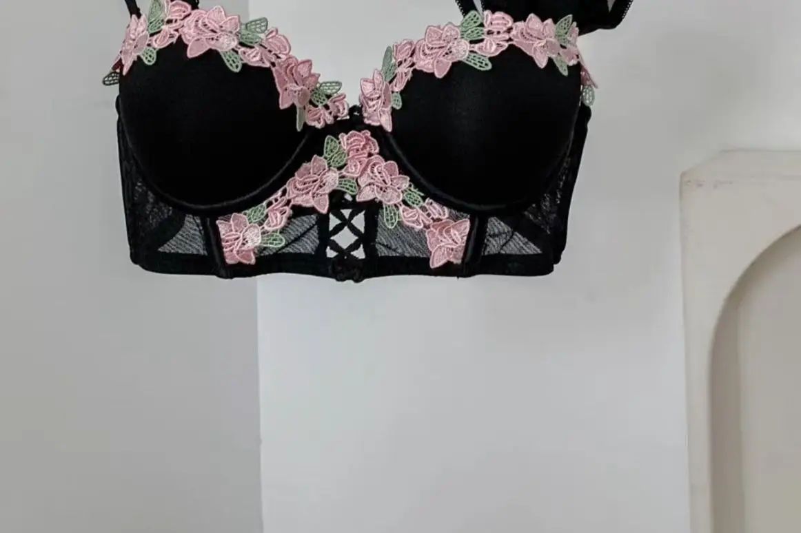 BANERDANNI Conjunto de lencería con sujetador de encaje japonés, Pure Desire, sexy, sin aros, realce de busto, sujetador de verano, conjunto de sujetador 32‑38AB