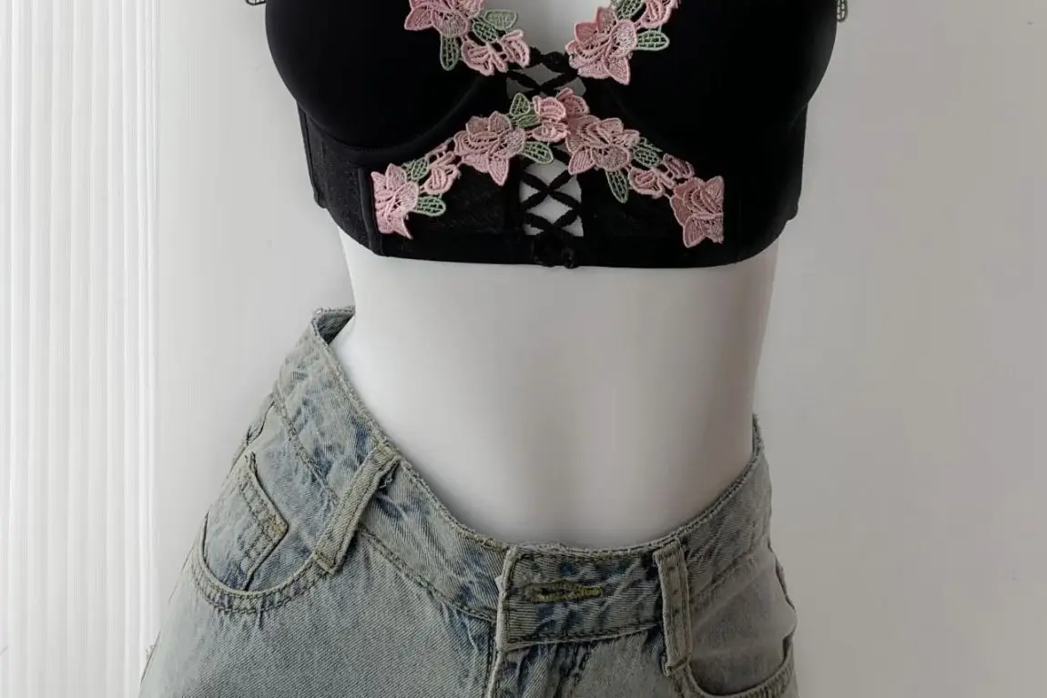 BANERDANNI Conjunto de lencería con sujetador de encaje japonés, Pure Desire, sexy, sin aros, realce de busto, sujetador de verano, conjunto de sujetador 32‑38AB
