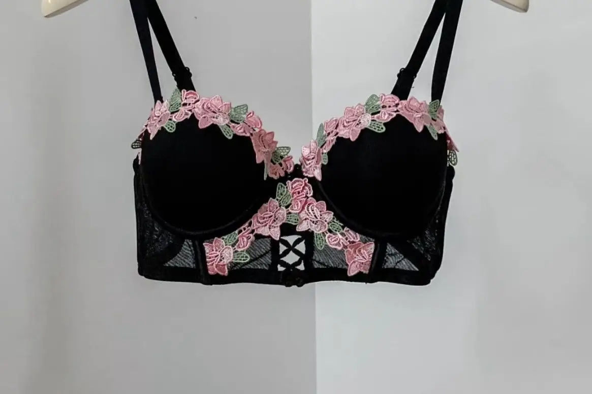BANERDANNI Conjunto de lencería con sujetador de encaje japonés, Pure Desire, sexy, sin aros, realce de busto, sujetador de verano, conjunto de sujetador 32‑38AB