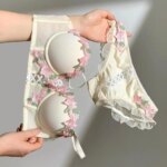 BANERDANNI Conjunto de lencería con sujetador de encaje japonés, Pure Desire, sexy, sin aros, realce de busto, sujetador de verano, conjunto de sujetador 32‑38AB - Imagen 4