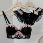 BANERDANNI Conjunto de lencería con sujetador de encaje japonés, Pure Desire, sexy, sin aros, realce de busto, sujetador de verano, conjunto de sujetador 32‑38AB - Imagen 2