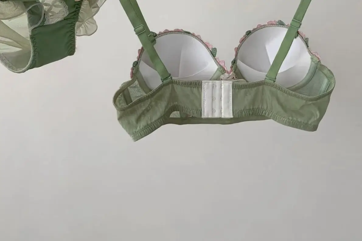 BANERDANNI Conjunto de lencería con sujetador de encaje japonés, Pure Desire, sexy, sin aros, realce de busto, sujetador de verano, conjunto de sujetador 32‑38AB