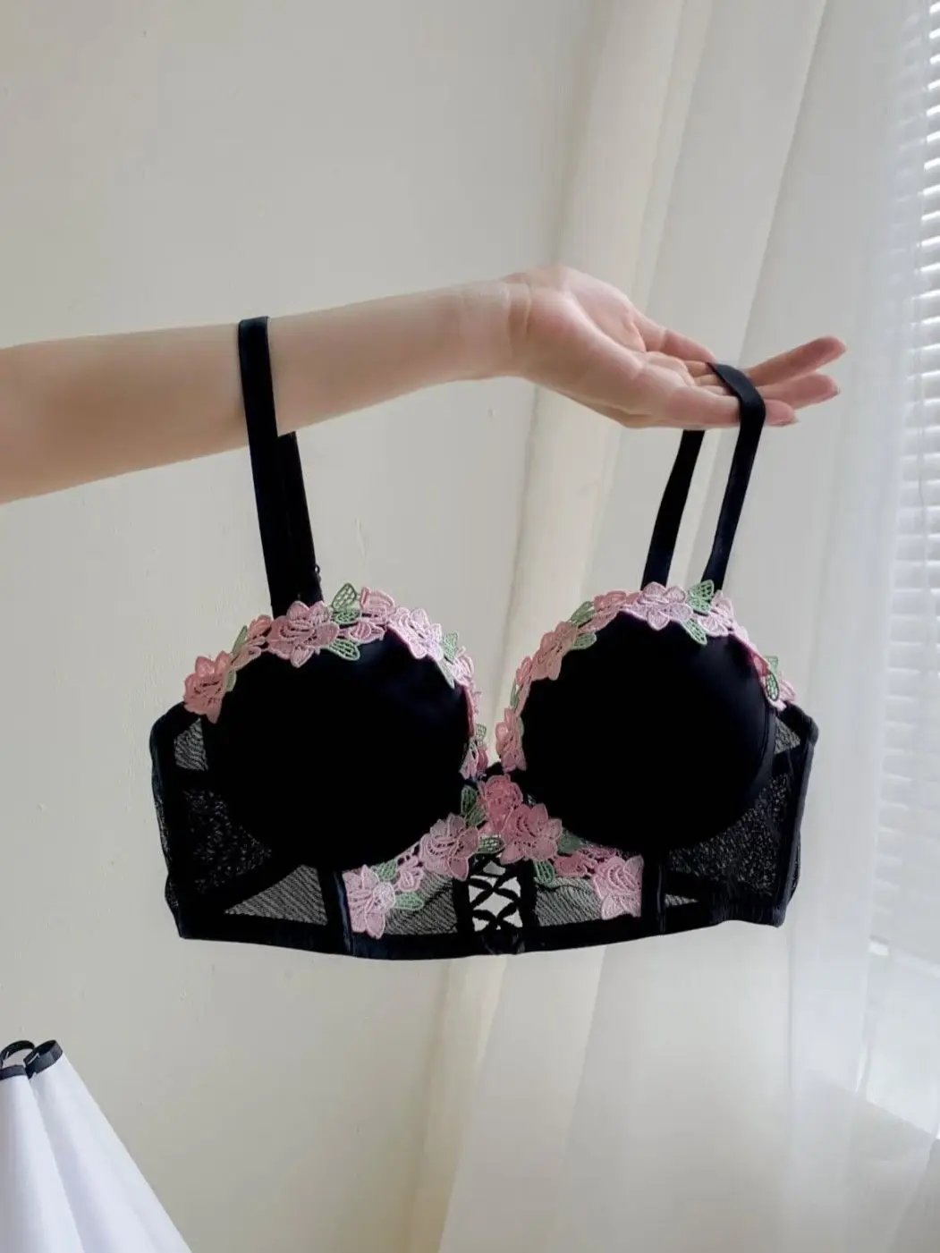 BANERDANNI Conjunto de lencería con sujetador de encaje japonés, Pure Desire, sexy, sin aros, realce de busto, sujetador de verano, conjunto de sujetador 32‑38AB