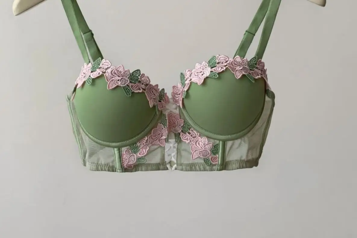 BANERDANNI Conjunto de lencería con sujetador de encaje japonés, Pure Desire, sexy, sin aros, realce de busto, sujetador de verano, conjunto de sujetador 32‑38AB