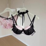 YEMOMO Conjunto de lencería push-up de encaje francés para mujer, sujetador sexy con escote pronunciado, realza el busto pequeño para un look más voluminoso, uso diario cómodo, tallas S-XL