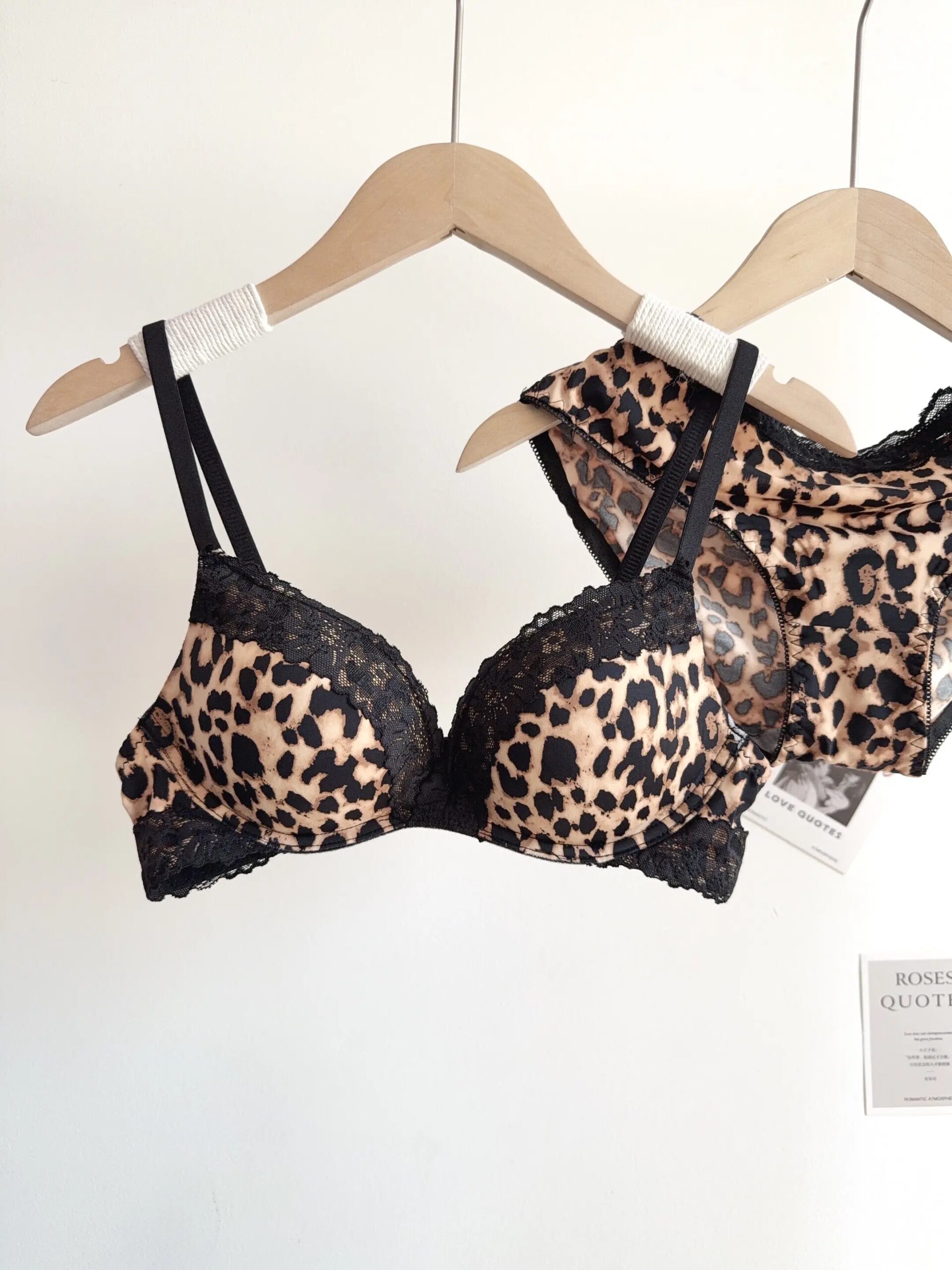 Conjunto de lencería sexy con estampado de leopardo para mujer, sujetador de encaje push-up sin aros, ropa interior diaria atractiva y cómoda que realza la figura. Conjunto de lencería sexy con estampado de leopardo para mujer, sujetador de encaje push-up sin aros, ropa interior diaria atractiva y cómoda que realza la figura.