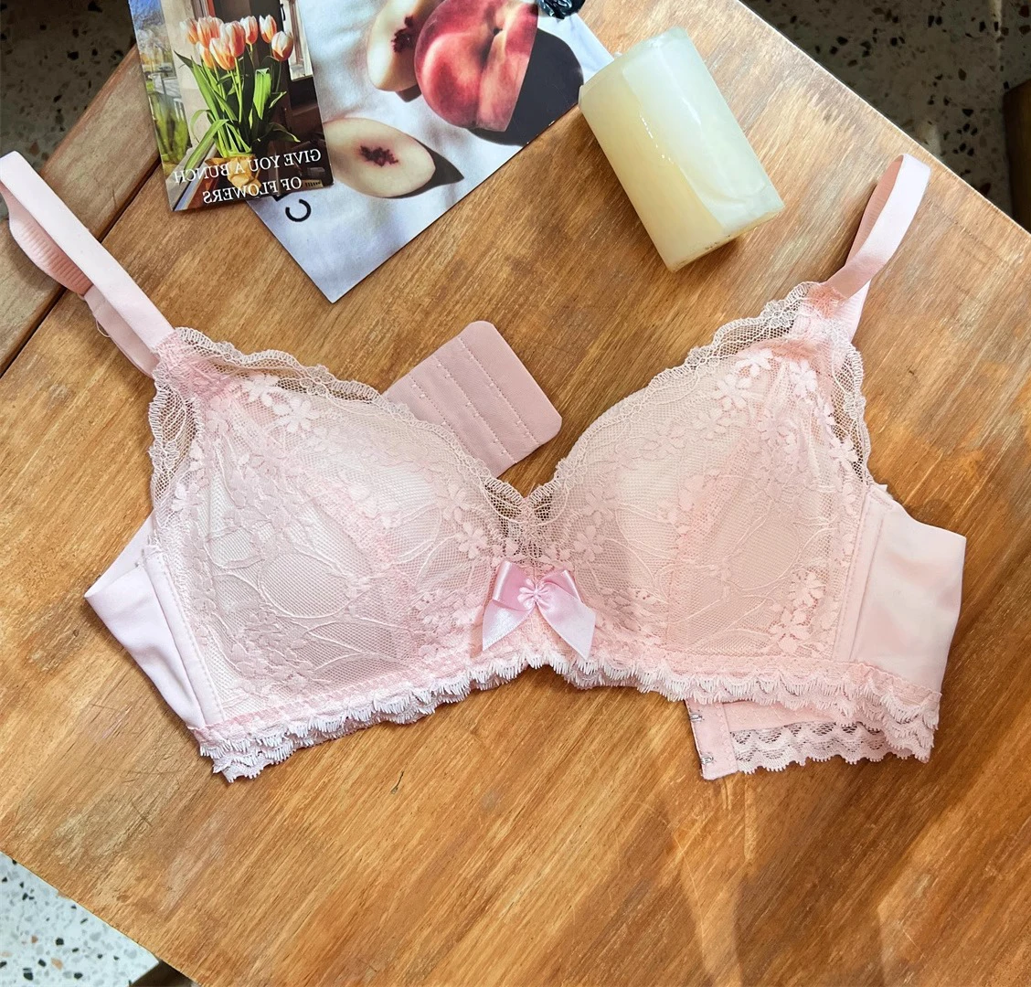 Sujetador de encaje francés, Bralette de realce inalámbrico para busto pequeño, correas ajustables, soporte antiflacidez, lencería Sexy con cordones, conjunto de bragas